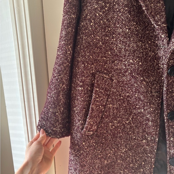 Women's Burgundy Tweed Coat - Classic Long Jacket - Picture 5 of 10